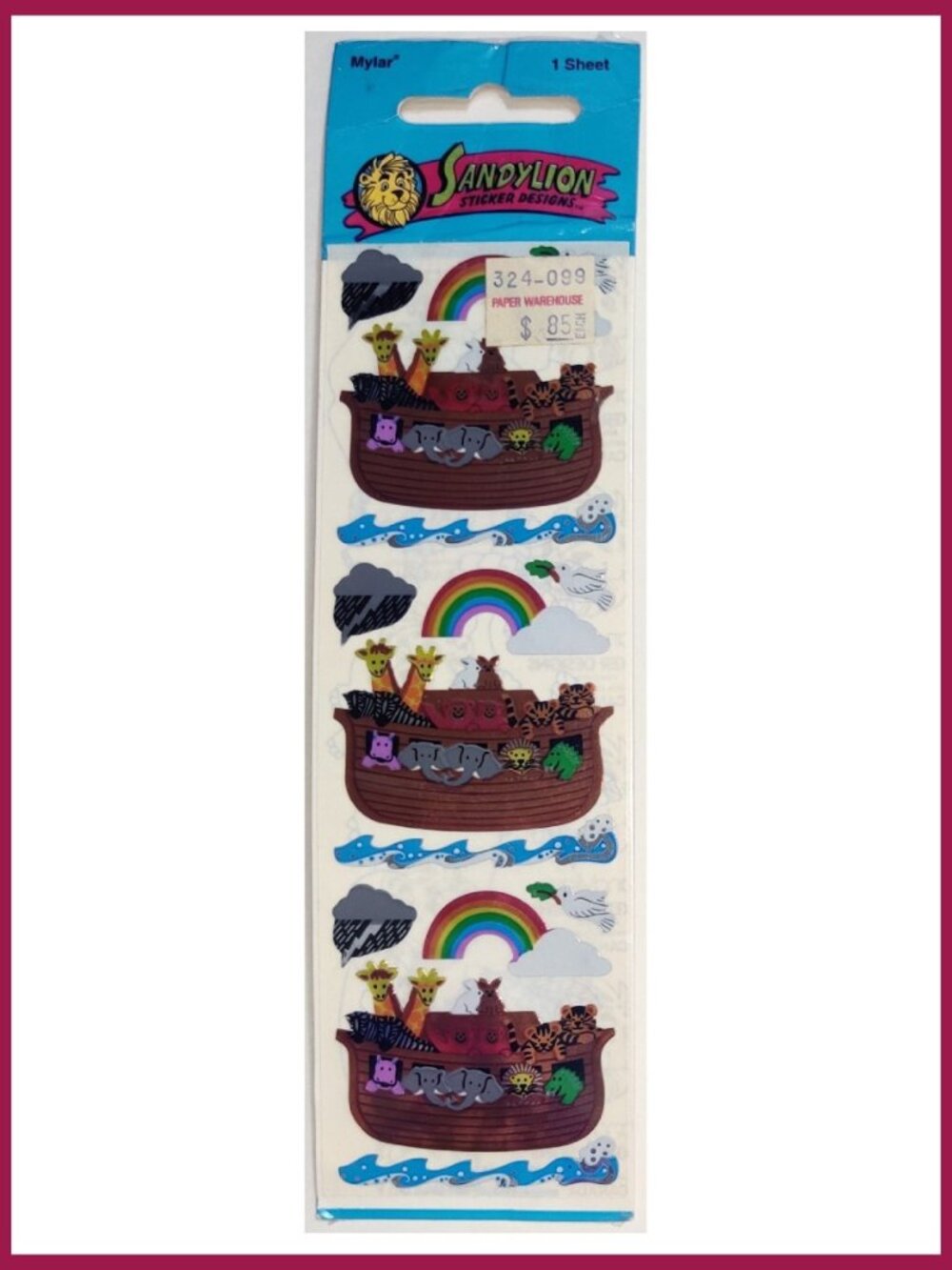 NIP Vintage Sandylion 'Noah's Ark' Mylar Foil Stickers - 1 Sheet/3 Mods